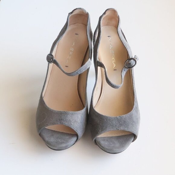 Via Spiga Grey Suede Open Toe Mary Jane Stiletto Heels / Sandals / Shoes Size 6 - Picture 7 of 16